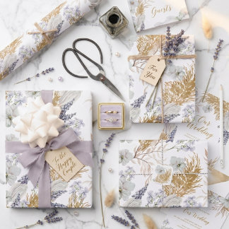Elegant Lavender & Pampas Watercolor Floral Wrapping Paper Sheet