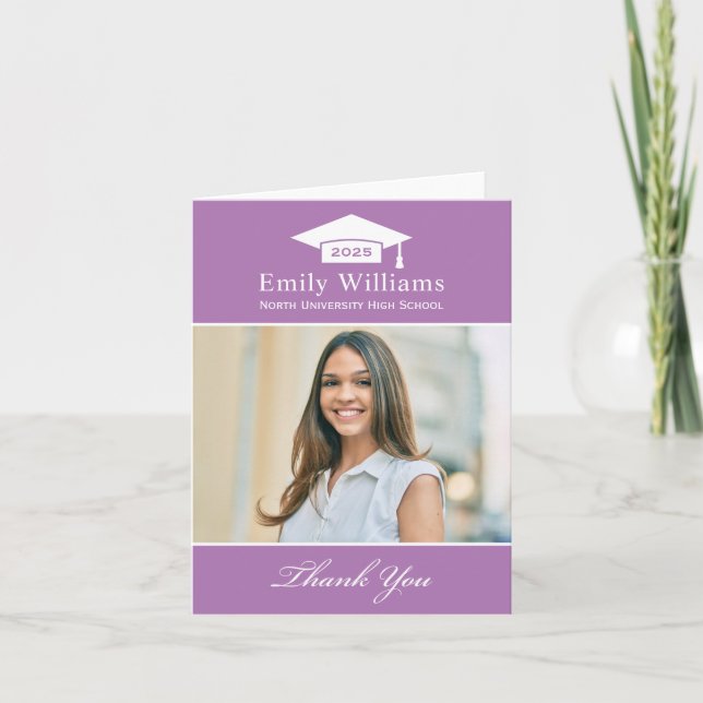 Elegant Lavender Personalized Graduation Photo Thank You Card (Front)