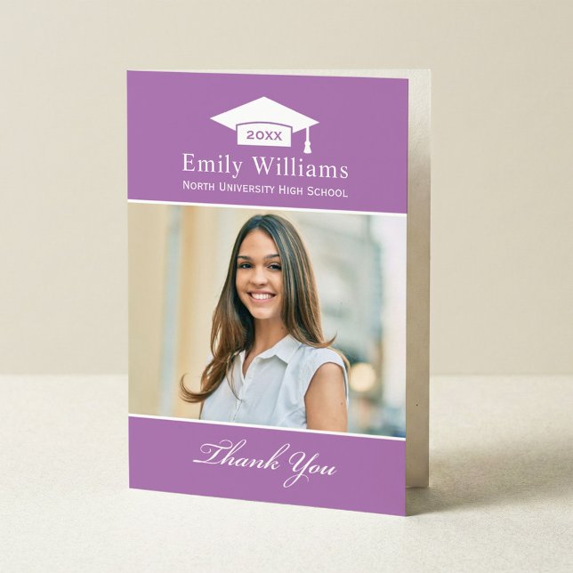 Elegant Lavender Personalized Graduation Photo Thank You Card (Creator Uploaded)