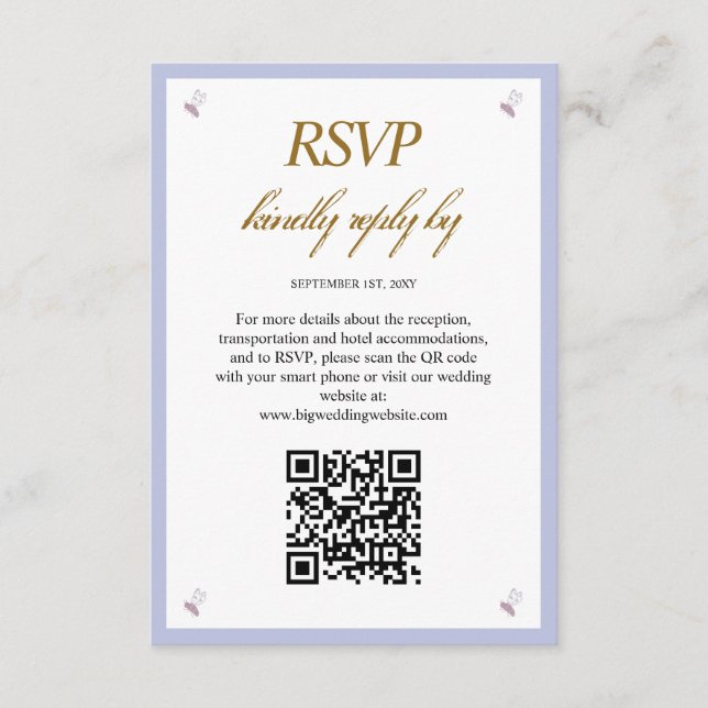 Elegant Lavender Photo QR Code Wedding Enclosure Card (Front)