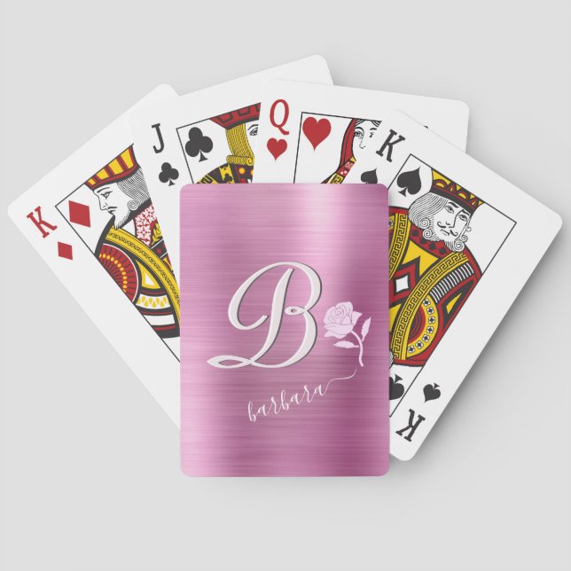 Elegant Lavender & Pink Custom Monogram Name Rose  Playing Cards (Back)