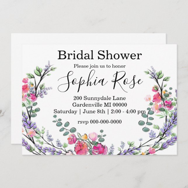 Elegant  Lavender Pink Rose Bridal shower Invitation (Front/Back)