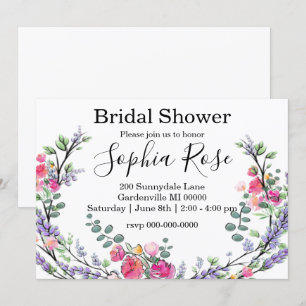 Elegant  Lavender Pink Rose Bridal shower Invitation