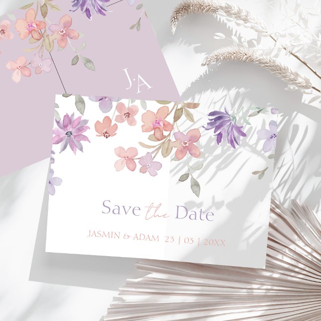 Elegant Lavender Pink Whimsical Wildflower Wedding Save The Date (Elegant Lavender Pink Whimsical Wildflower Wedding Save The Date Card)