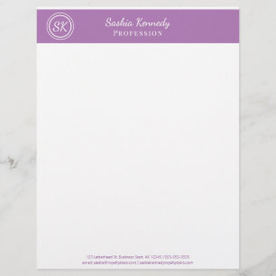 Elegant Lavender Professional Monogram Business Letterhead