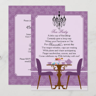 Elegant Lavender Purple Damask Birthday Tea Party Invitation