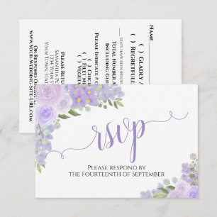 Elegant Lavender Purple Floral Calligraphy Wedding RSVP Card