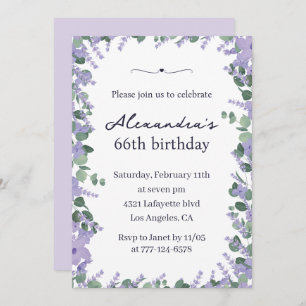 Elegant Lavender Purple Floral Frame 66th birthday Invitation