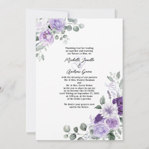Elegant Lavender Purple Floral Watercolor Wedding Invitation