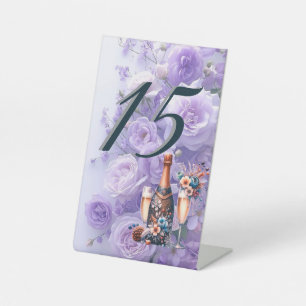Elegant Lavender Purple Floral Wedding Table Numbe Pedestal Sign