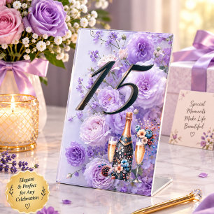 Elegant Lavender Purple Floral Wedding Table Numbe Pedestal Sign