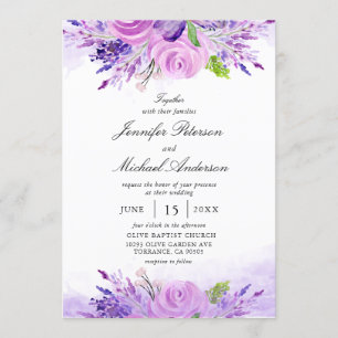 Elegant Lavender Purple Flowers Wedding Invitation