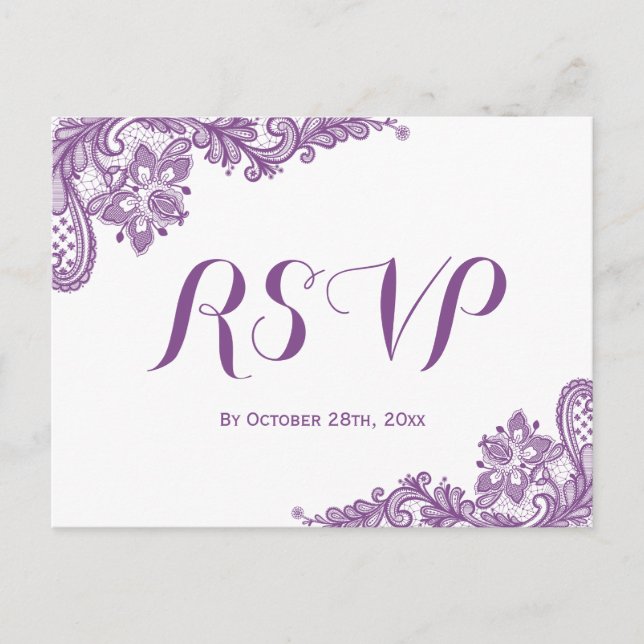 Elegant Lavender Purple Lace Wedding RSVP Invitation Postcard (Front)