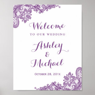 Elegant Lavender Purple Lace Wedding Sign