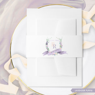Elegant Lavender Purple Monogram Crest Wedding Invitation Belly Band