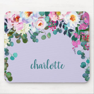 Elegant Lavender Purple Pink Eucalyptus Floral Mouse Pad