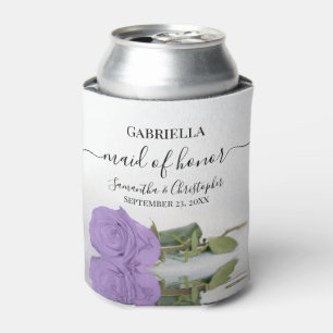 Elegant Lavender Purple Rose Maid of Honour Weddin Can Cooler