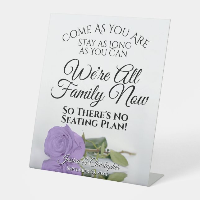 Elegant Lavender Purple Rose Open Seating Wedding Pedestal Sign (Front)