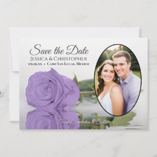 Elegant Lavender Purple Rose Oval Photo Wedding Save The Date