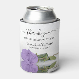 Elegant Lavender Purple Rose Wedding Thank You Can Cooler