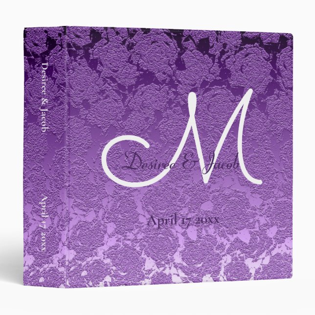 Elegant Lavender Purple White Wedding Monogram Binder (Front/Spine)
