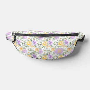 Elegant Lavender Purple Yellow Roses Floral Fanny Pack