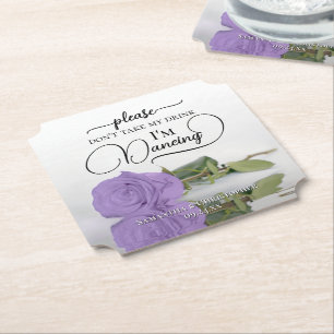 Elegant Lavender Rose Don't Take My Drink Wedding Paper Coaster