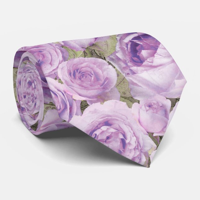 Elegant Lavender Rose Floral Watercolor Wedding Tie (Rolled)