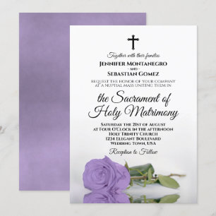 Elegant Lavender Rose Modern Catholic Wedding Invitation