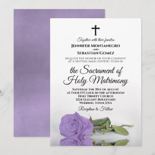 Elegant Lavender Rose Modern Catholic Wedding Invitation
