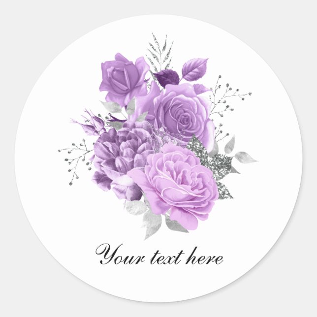 Elegant lavender roses customizable classic round sticker (Front)