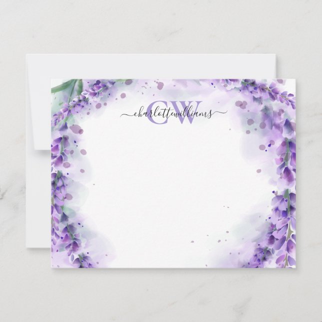 Elegant Lavender Scipt Monogram Card (Front)