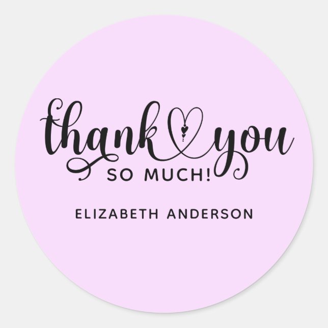 Elegant Lavender Script Thank You Classic Round St Sticker (Front)