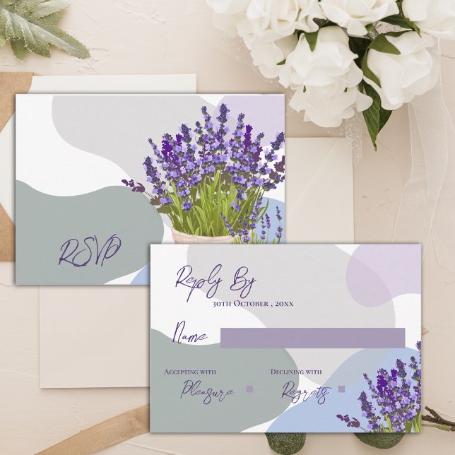 Elegant Lavender Stems in Basket Floral Wedding RSVP Card (Elegant Lavender Stems in Basket Floral Wedding RSVP Card)