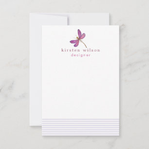 Elegant Lavender Stripes & Dragonfly  Personalized Card