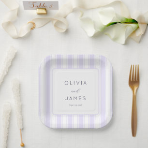 Elegant Lavender Stripes Paper Plate