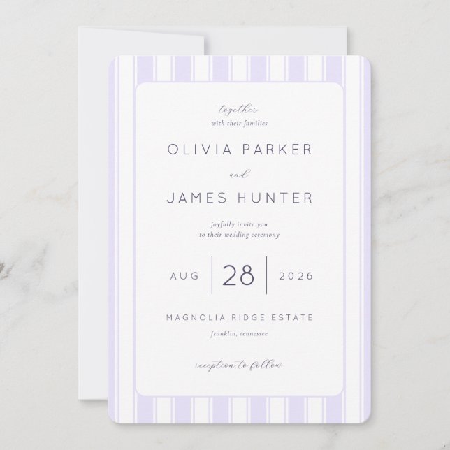 Elegant Lavender Stripes Wedding Invitation (Front)