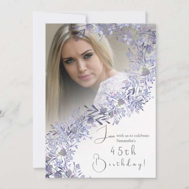 Elegant Lavender Vintage Photo Birthday Invitation (Front)
