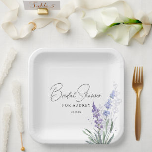 Elegant Lavender Watercolor Bridal Shower Paper Plate