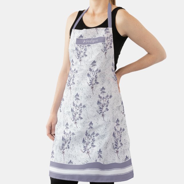 Elegant Lavender Watercolor Floral Pattern Apron (Insitu)
