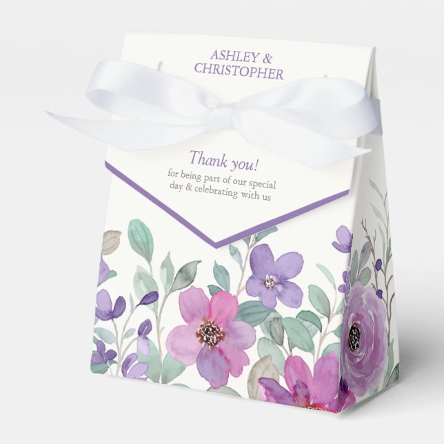 Elegant Lavender Watercolor Floral Wedding Favor Box (Front Side)