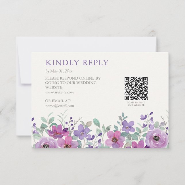 Elegant Lavender Watercolor Floral Wedding RSVP Card (Front)