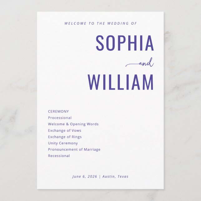 Elegant Lavender Wedding Ceremony Program (Front)