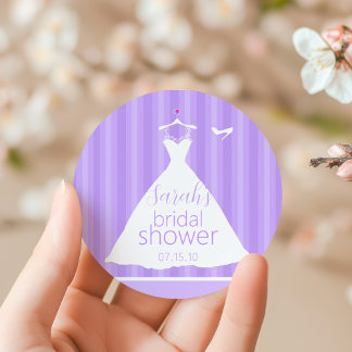 Elegant Lavender Wedding Dress Bridal Shower Classic Round Sticker