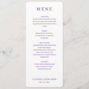 Elegant Lavender Wedding Menu