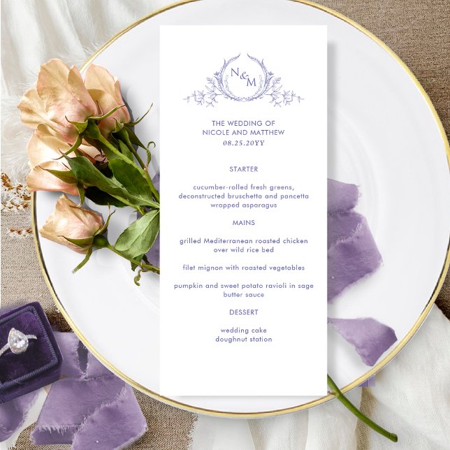 Elegant Lavender Wedding Menu with Monogram (Creator Uploaded)
