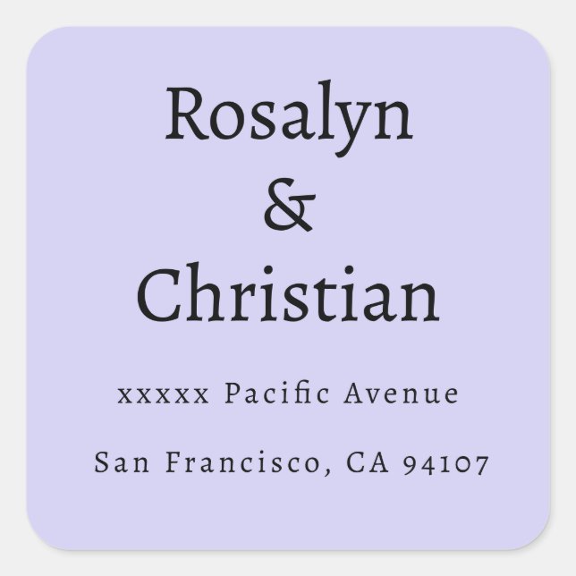 Elegant Lavender Wedding Return Address Square Sticker (Front)