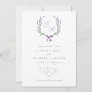 Elegant Lavender Wreath & Bow Monogram Wedding Invitation