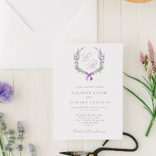 Elegant Lavender Wreath & Bow Monogram Wedding Invitation