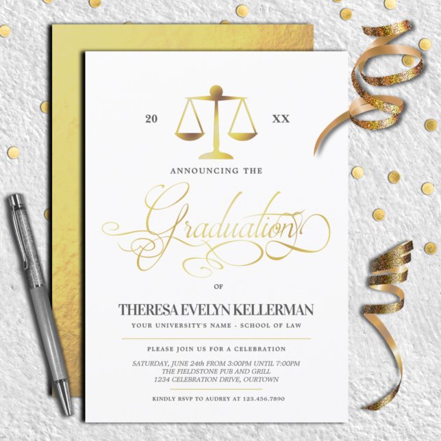 Elegant Law School Graduation Party Invitations (Creator Uploaded)